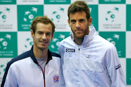 Murray y Del Potro en la previa a la semifinal de la Copa Davis 2016, torneo que terminó ganando la Argentina