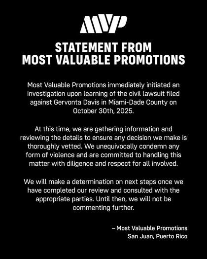 MVP se pronuncia sobre demanda contra Gervonta Davis (X @MostVpromotions)
