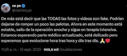 Nacho Castañares apuntó contra las publicaciones falsas sobre el estado de salud de Thiago Medina