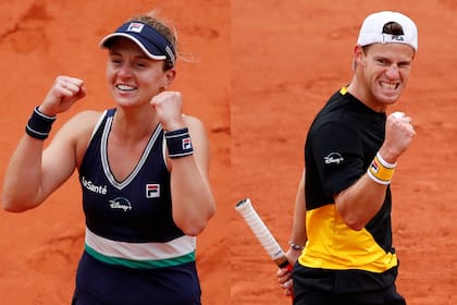 Nadia Podoroska y Diego Schwartzman celebran en Roland Garros.