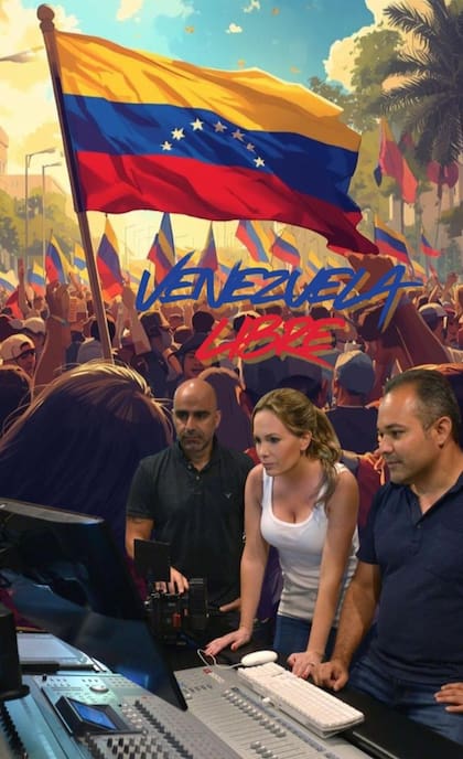 Natalia Denegri junto a los directores de los documentales sobre Venezuela, Alan Maiki y Jaime Cardona