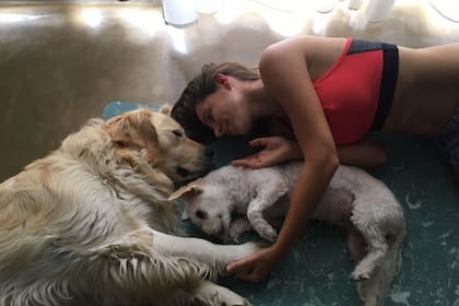 Natalia Galimberti en la foto con Marley y Lila. La encontró un 31 de diciembre. Aunque la curó y pudo dar con su familia, el camino que tenían por recorrer no terminaría allí.