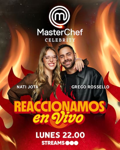 Nati Jota y Grego Rosello están acargo de las reacciones de los episodios de MasterChef Celebrity 2025 por YouTube y Twitch