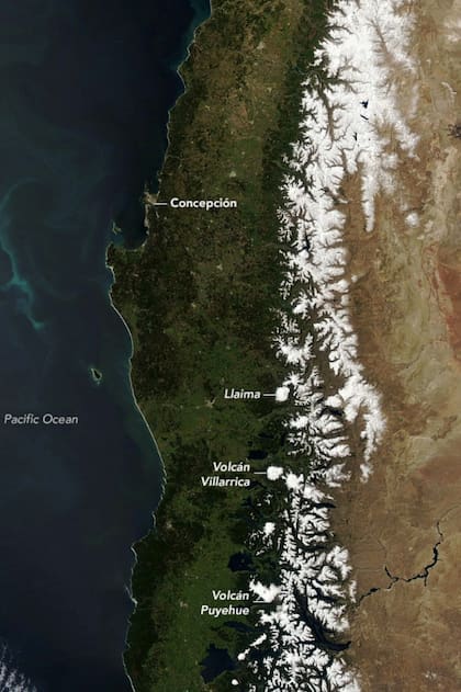 La imagen que publicó la NASA, muestra unos 700 kilómetros, casi la décima parte del total, del límite entre Argentina y Chile
