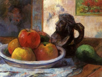 "Naturaleza muerta con manzanas, peras y cerámica"... precolombina (1889)