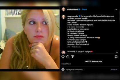 Nazarena Vélez recuerda a su hermana en cada fecha especial (Foto Instagram @nazarenavelez)