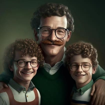 Ned Flanders y sus hijos Todd y Rod. | (Foto: Midjourney/@bwbyh)