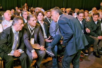 Negri, Rozas, Lousteau, Valdés y Naidenoff escuchan a Cornejo (de pie)