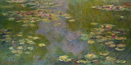 Nenúfares (Water Lilies), de Claude Monet, 1919, pintura impresionista francesa, aceite sobre lienzo. Monet dejó muchas de sus obras tardías sin terminar, pero este trabajo fue una excepción que firmó y vendió en 1919