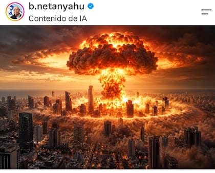 Netanyahu publicó una imagen con IA que muestra un hongo nuclear sobre Tel Aviv