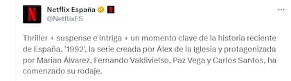 Netflix anunció el inicio del rodaje de 1992