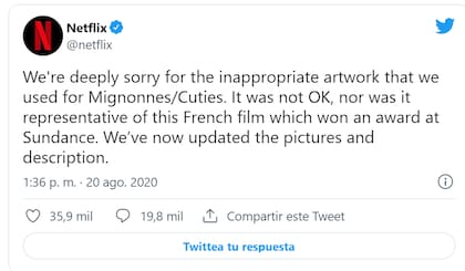 Netflix se disculpó por la descripción y la imagen principal con el que se presentó Cuties en la plataforma. Según sostuvo, no era representativo con el original del material francés
