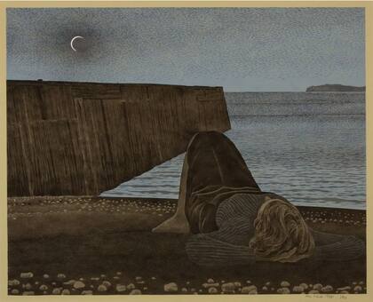 “New Moon,” una serigrafía de 1980 del artista canadiense Alex Colville incluida en Lunar Codex