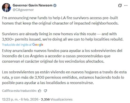 Newsom anuncia financiación para que los sobrevivientes accedan a viviendas prefabricadas