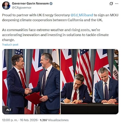 Newsom firmó un acuerdo con Reino Unido sobre energías limpias