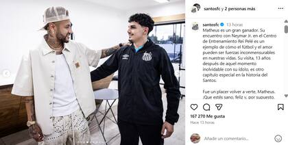 Neymar agradeció la visita de Matheus tras superar la enfermedad