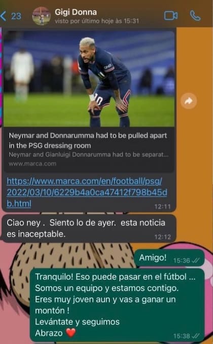 Neymar desmiente la pelea con Donnarumma.