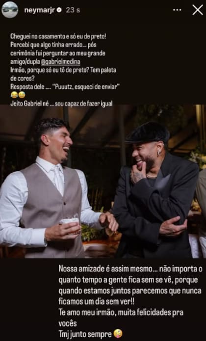 Neymar y Gabriel en el casamiento: hubo risas pese a que el delantero desentonó con su look