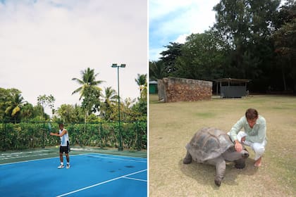 Nico Paz aprovechó sus vacaciones para jugar al tenis e interactuar con una histórica tortuga, entre otras cosas