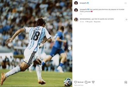 Nico Paz compartió imágenes de su partido ante Islandia y Emma Ramírez le dejó un cariñoso comentario
