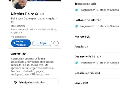 Nicolás Bairo en sus redes sociales figuraba como programador full stack del Senasa
