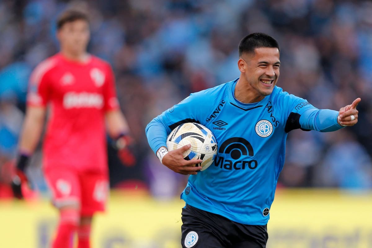 Nicolás Fernández festeja el 2-2, el gol de penal que le devolvía la ilusión a Belgrano ante River; luego haría además el gol clave del título para el Pirata