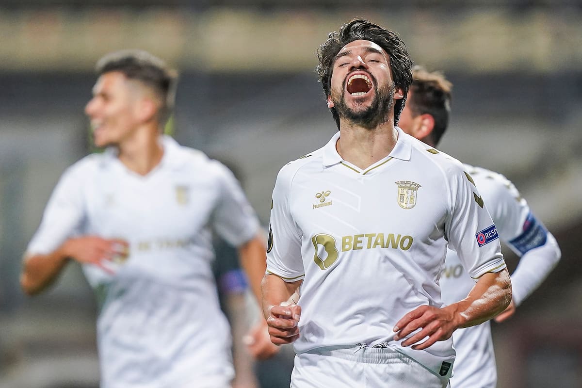 Nicolás Gaitán festeja su gol para el Sporting Clube de Braga.