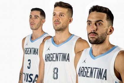 Nicolás Laprovittola, en el centro, acompañado por Luca Vildoza y Facundo Campazzo.