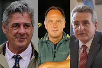 Nicolás Pino, presidente de la Rural; Gabriel De Raedemaeker, vicepresidente de CRA, y Agustín Rossi, jefe de Gabinete