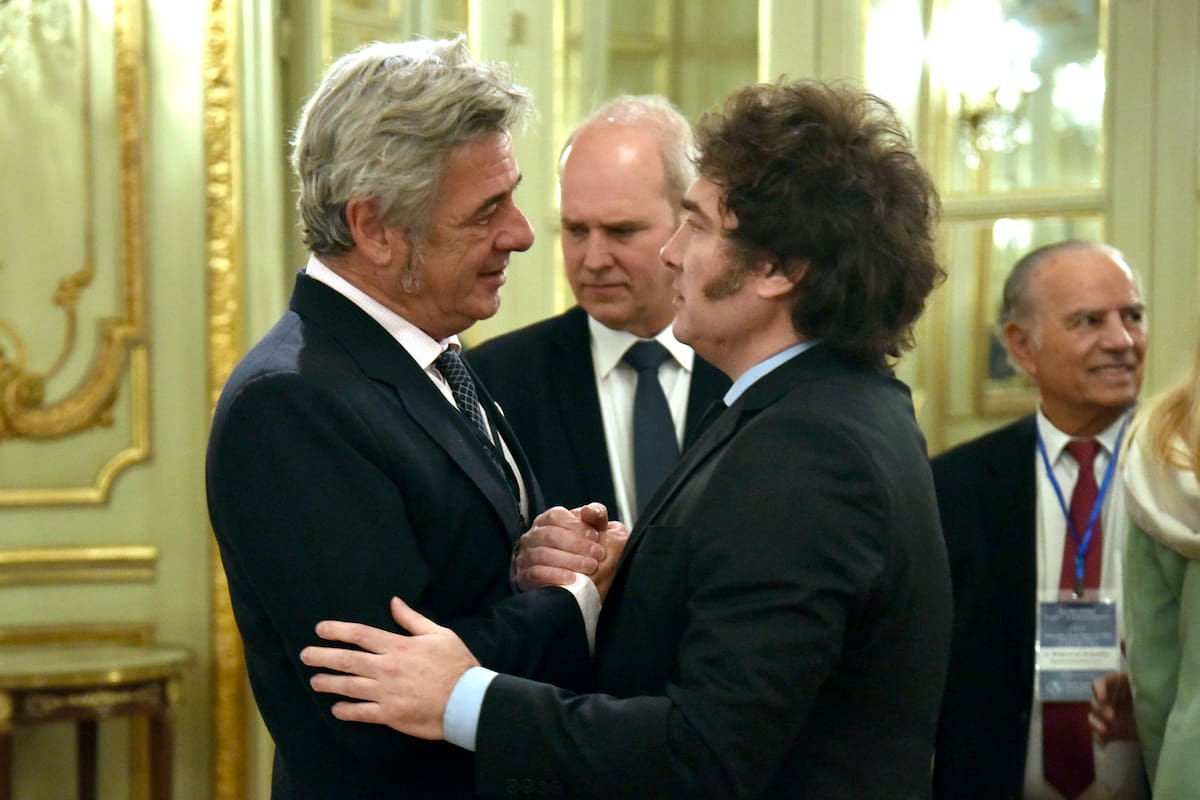 Nicolás Pino, presidente de la Rural, y el presidente Javier Milei en el almuerzo del Cicyp
