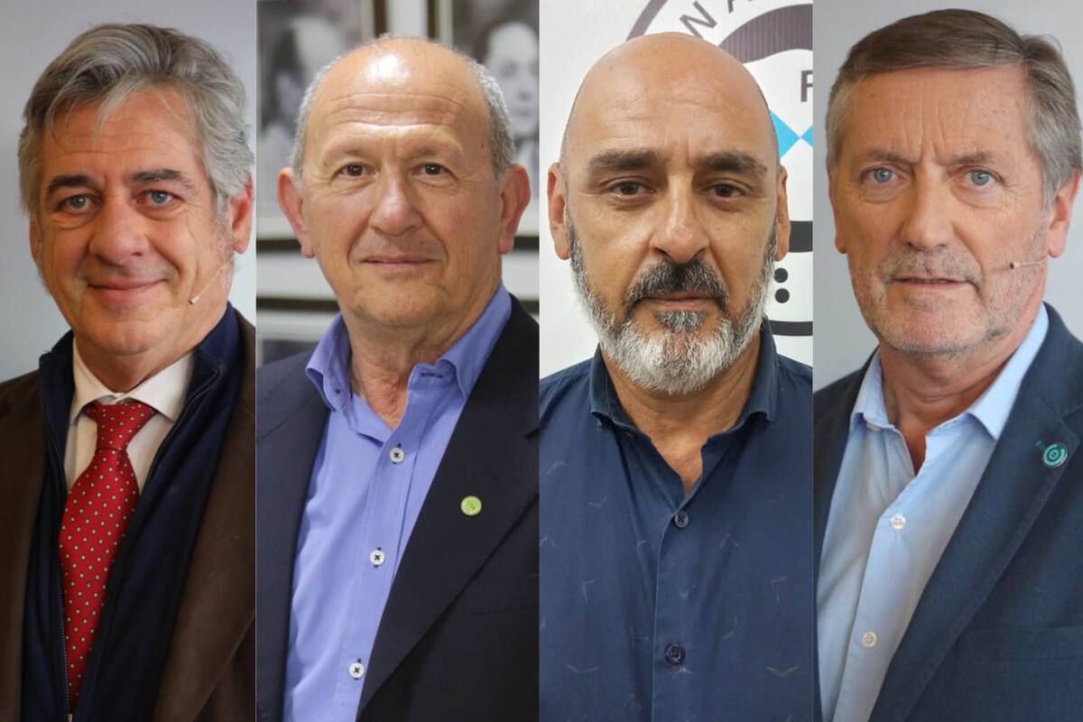 Nicolás Pino, presidente de la SRA; Carlos Castagnani, presidente de CRA; Elvio Guia, presidente de FAA; Elbio Laucirica, presidente de Coninagro