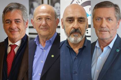 Nicolás Pino, presidente de la SRA; Carlos Castagnani, presidente de CRA; Elvio Guia, presidente de FAA; Elbio Laucirica, presidente de Coninagro