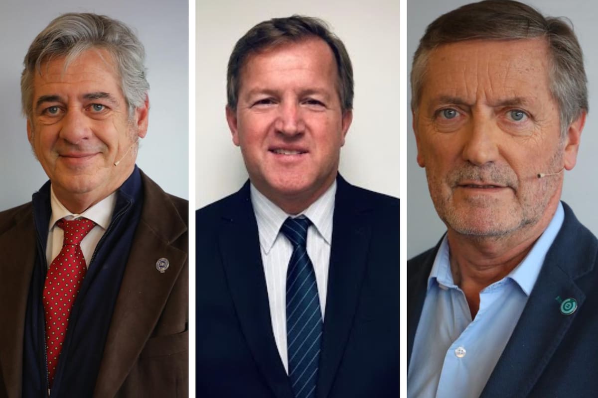 Nicolás Pino, presidente de la SRA; Eduardo Serenellini, secretario de Comunicación y Prensa, y Elbio Laucirica, presidente de Coninagro