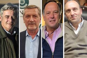 Nicolás Pino, presidente de SRA; Elbio Laucirica, presidente de Coninagro; Gabriel De Raedemaeker, vicepresidente de CRA, y Horacio Salaverri, presidente de Carbap