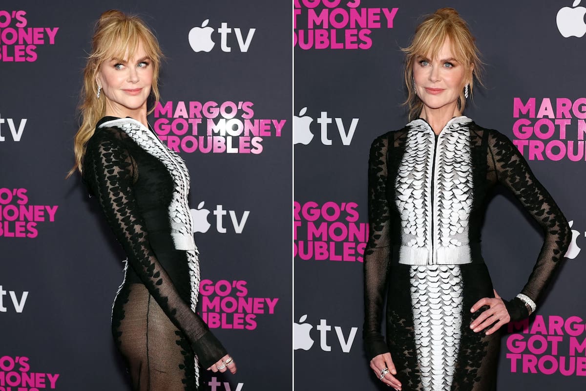 Nicole Kidman se atrevió a un vestido con transparencias para la avant premier de Margo tiene problemas de dinero, la nueva serie dramática de Apple TV