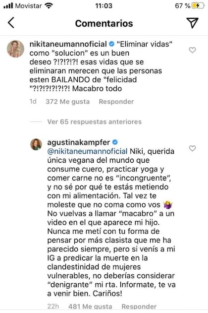 Nicole Neuman y Agustina Kämpfer protagonizaron un duro cruce en Instagram por la legalización del aborto