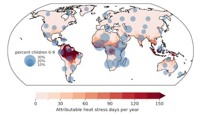 Niños afectados por el estrés térmico provocado por el cambio climático en todo el mundo
