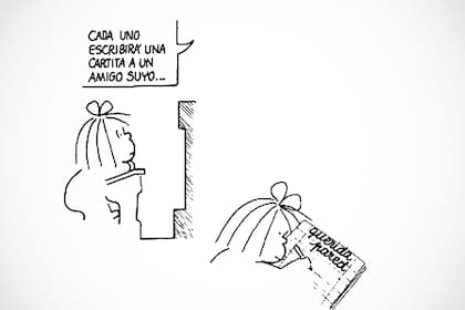 Niños que extrañan a sus amigos, en una de las geniales obras de Francesco Tonucci Crédito: Frato 1980