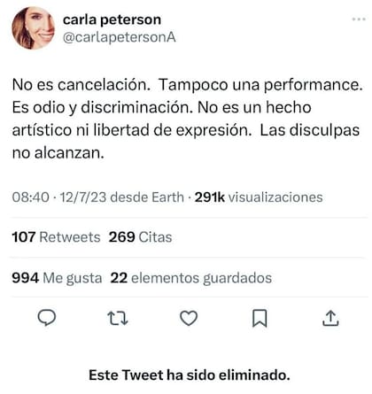 "No es cancelación", el mensaje de Carla Petersen