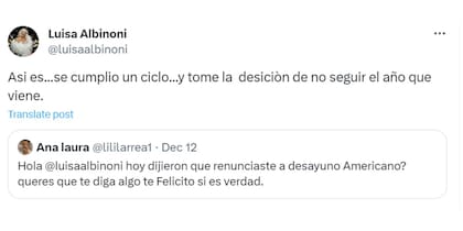 "No hay plata": Pamela David utilizó la frase de Javier Milei para explicar la salida de Albinoni de Desayuno Americano