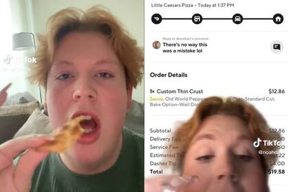 Noah Davis se volvió viral en TikTok al mostrar la pizza que le llegó por delivery