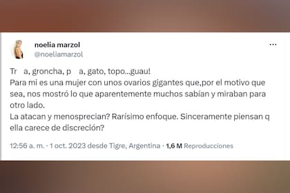 Noelia Marzol salió a defender públicamente a Sofía Clerici tras los ataques que recibió en las redes por el material que publicó junto a Martín Insaurralde