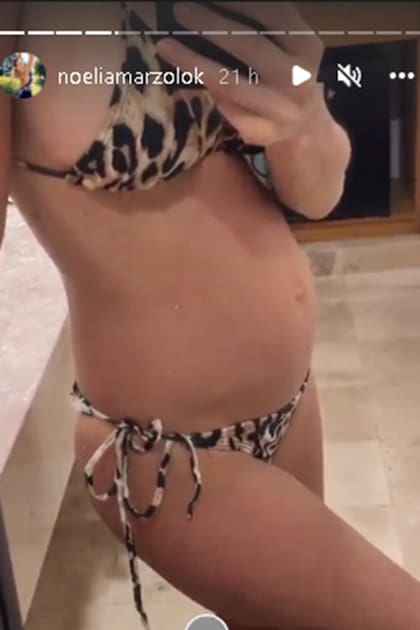 Noelia mostró desde México cómo va creciendo su pancita