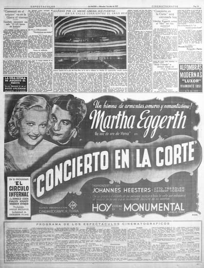 Nota de La Nacion del 7 de julio de 1937 a pocos días de la apertura de la majestuosa sala