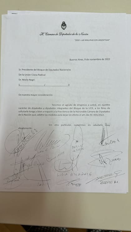 Nota de la UCR dirigida a Moreau
