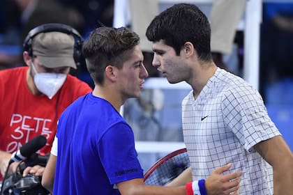 Noviembre de 2021, en las Next Generation ATP Finals de Milán, la primera vez que se enfrentaron Báez y Alcaraz