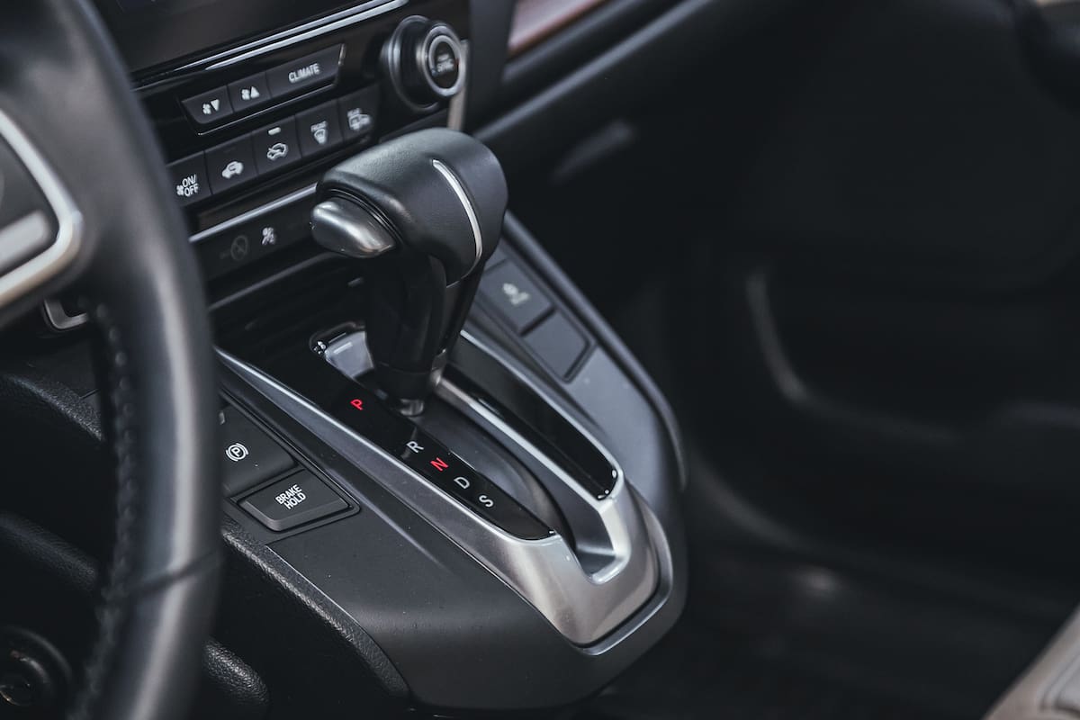 Novosibirsk, Russia – March 2 2021: Honda CR-V, Car detailing. Automatic transmission lever shift.