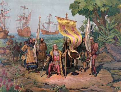 Nuestra Señora del Pilar se celebra el 12 de octubre porque en esa fecha Cristóbal Colón llegó por primera vez a América
(Wikimedia Commons/L. Prang & Co., Boston)