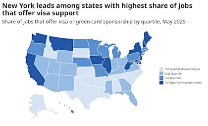 Nueva York lidera entre los estados con la mayor proporción de empleos que ofrecen apoyo para visas