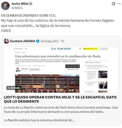 Nuevo ataque de Milei contra periodistas de LA NACION